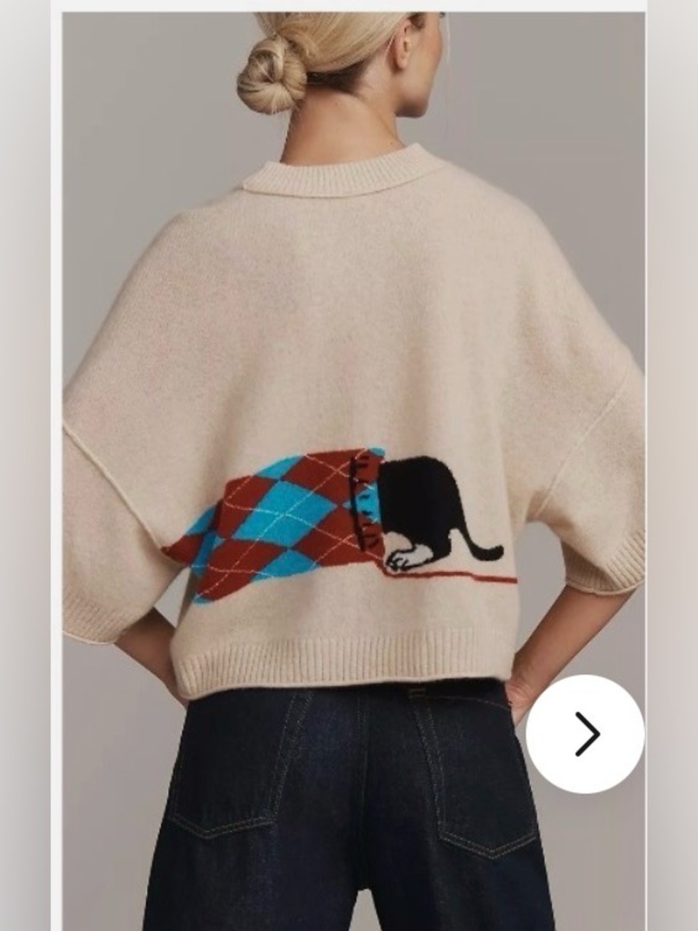 New Anthropologie The Goldie Crew-Neck Cashmere Sweater Red Dachshund - Picture 2 of 9